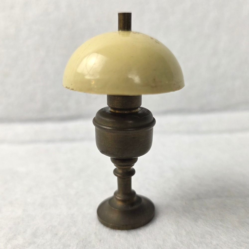 Vintage Miniature Brass Tone Desk Lamp Dome Shade Dollhouse Accessory 2.75"